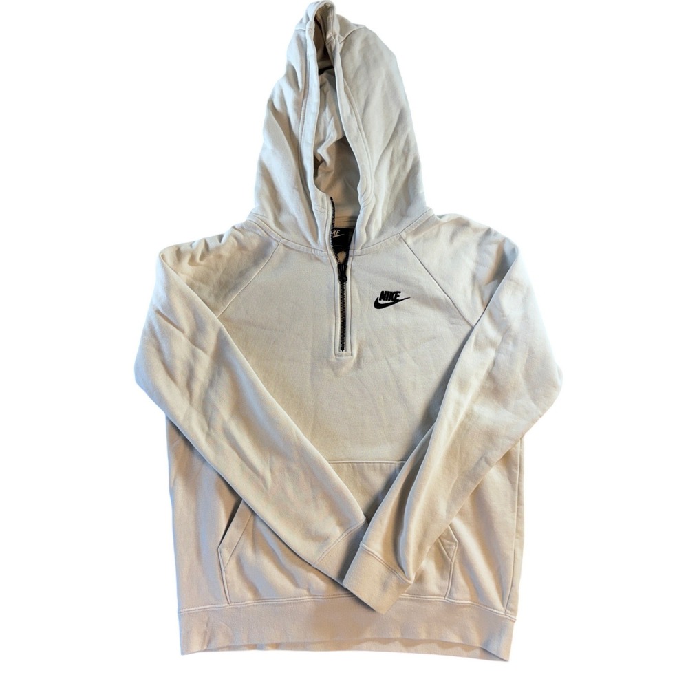 Nike Sportswear Quarter Zip Hoodie Sandrift Inverted Logo Mens Small CU4107-072